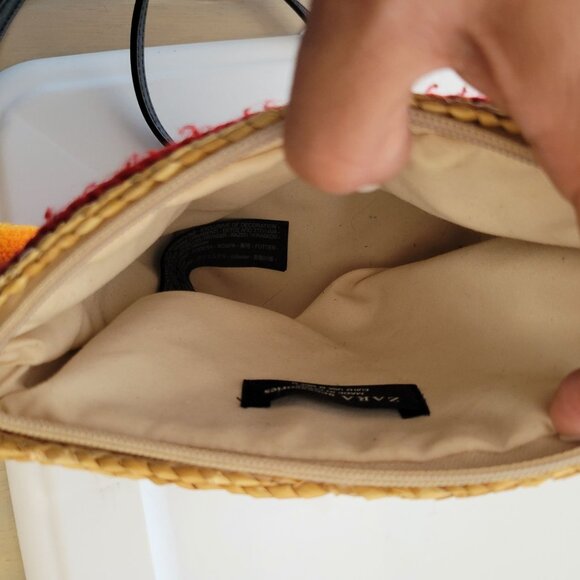 Zara Multicolor Straw Crossbody Bag With Pom-Pom Tassels - Picture 3 of 6